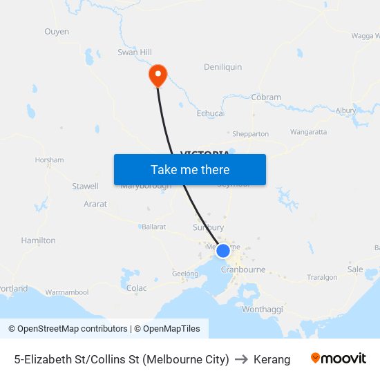 5-Elizabeth St/Collins St (Melbourne City) to Kerang map