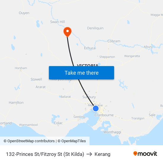 132-Princes St/Fitzroy St (St Kilda) to Kerang map