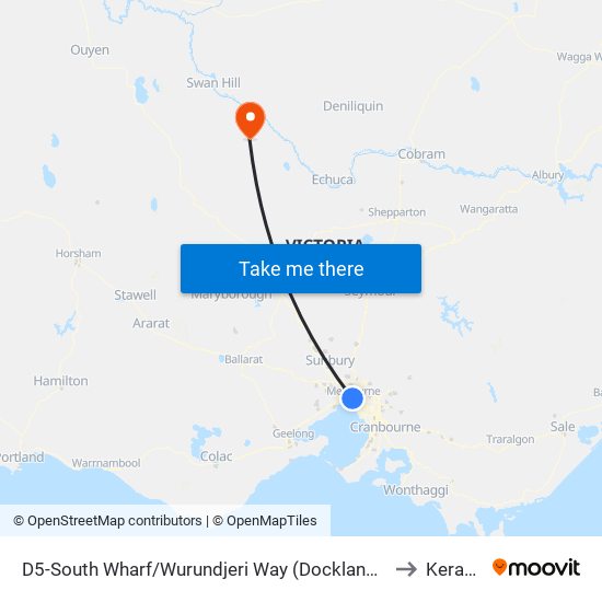 D5-South Wharf/Wurundjeri Way (Docklands) to Kerang map