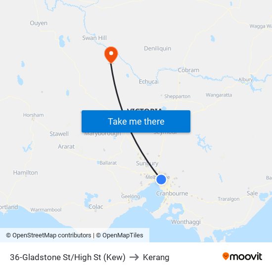 36-Gladstone St/High St (Kew) to Kerang map