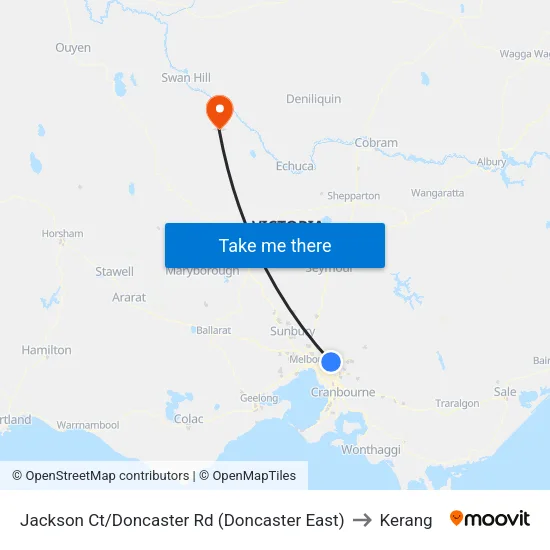 Jackson Ct/Doncaster Rd to Kerang map