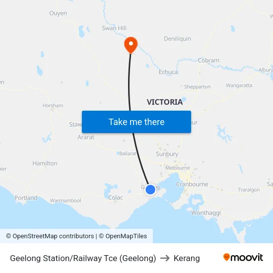 Geelong Station/Railway Tce to Kerang map