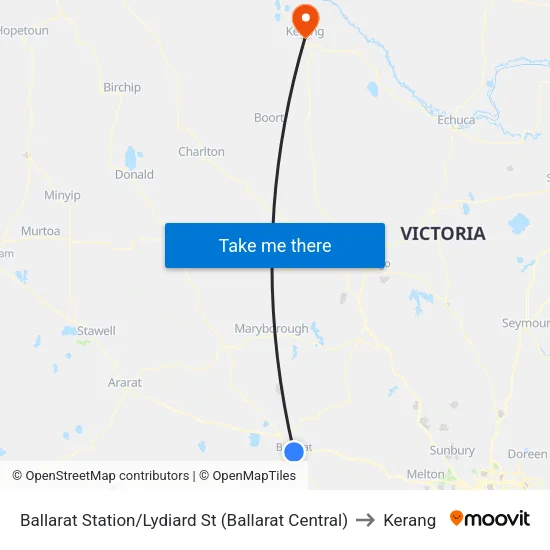 Ballarat Station/Lydiard St to Kerang map