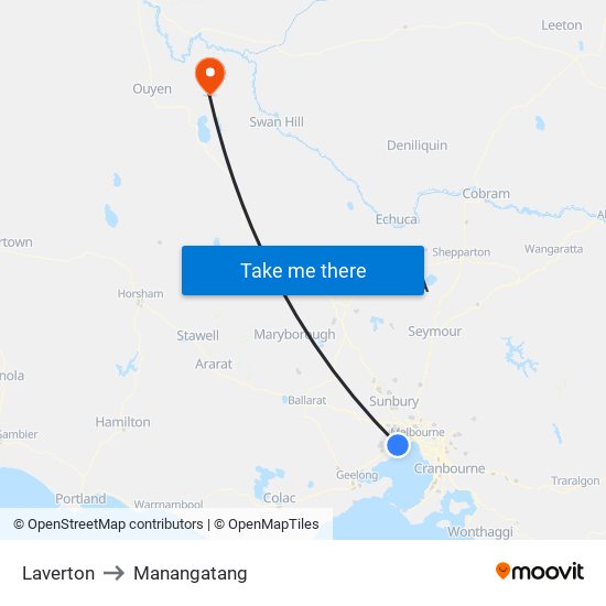 Laverton to Manangatang map