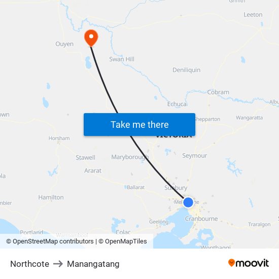 Northcote to Manangatang map