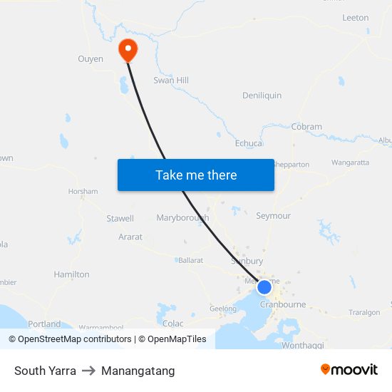 South Yarra to Manangatang map