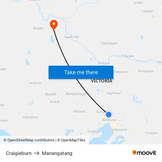 Craigieburn to Manangatang map