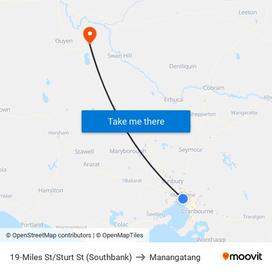 19-Miles St/Sturt St (Southbank) to Manangatang map