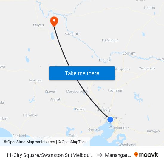 11-City Square/Swanston St (Melbourne City) to Manangatang map