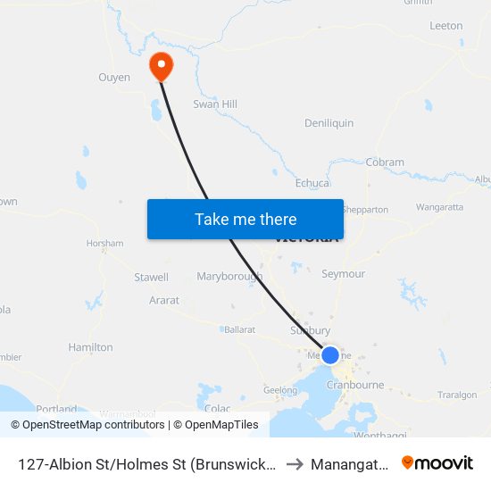 127-Albion St/Holmes St (Brunswick East) to Manangatang map