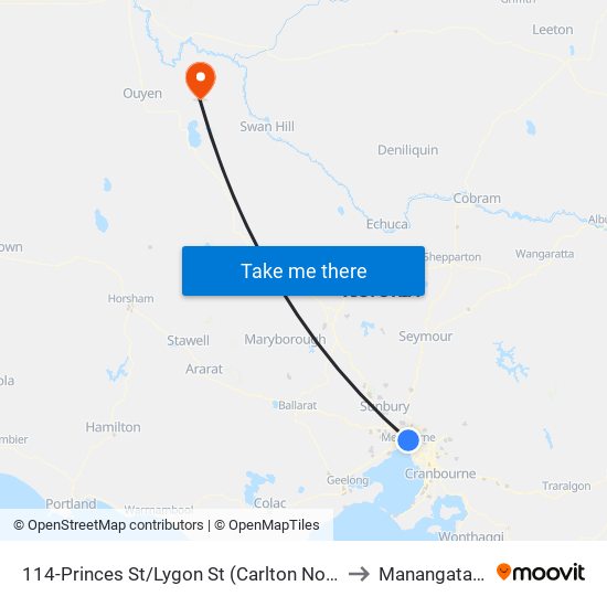 114-Princes St/Lygon St (Carlton North) to Manangatang map