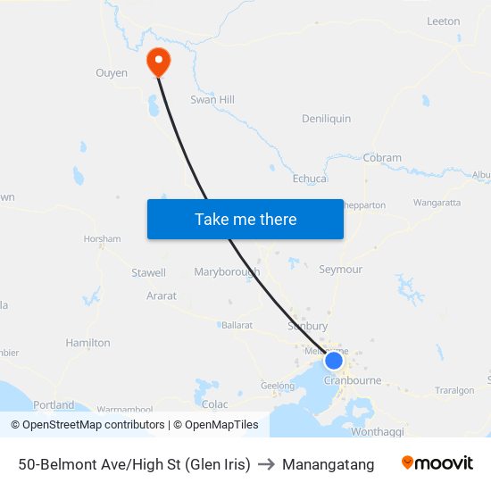 50-Belmont Ave/High St (Glen Iris) to Manangatang map