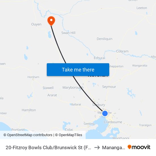 20-Fitzroy Bowls Club/Brunswick St (Fitzroy North) to Manangatang map