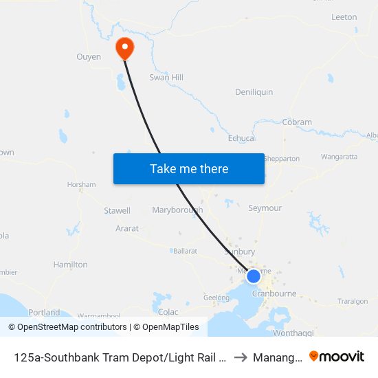125a-Southbank Tram Depot/Light Rail (South Melbourne) to Manangatang map