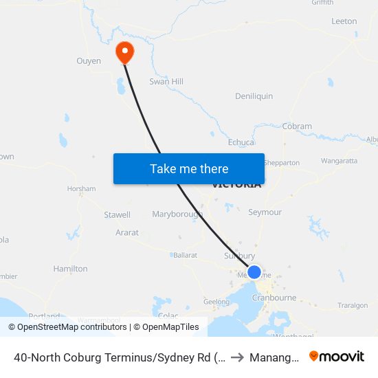 40-North Coburg Terminus/Sydney Rd (Coburg North) to Manangatang map