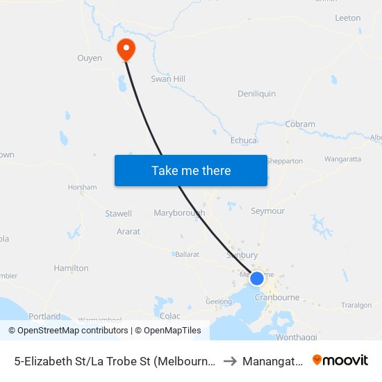5-Elizabeth St/La Trobe St (Melbourne City) to Manangatang map
