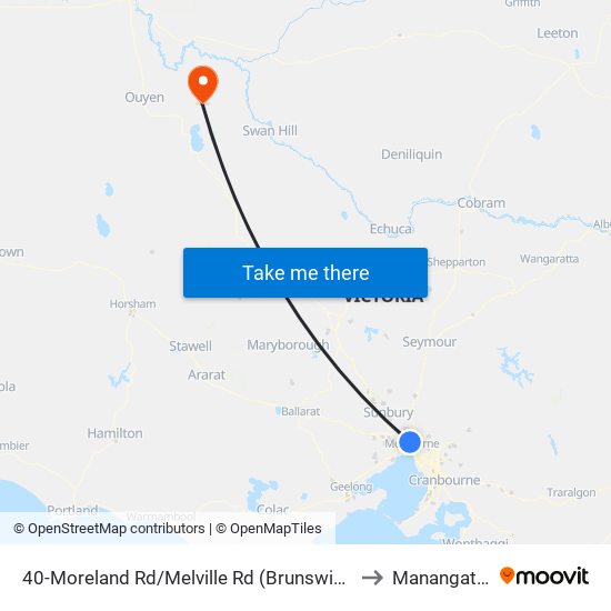 40-Moreland Rd/Melville Rd (Brunswick West) to Manangatang map