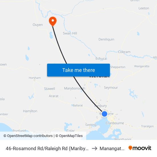 46-Rosamond Rd/Raleigh Rd (Maribyrnong) to Manangatang map