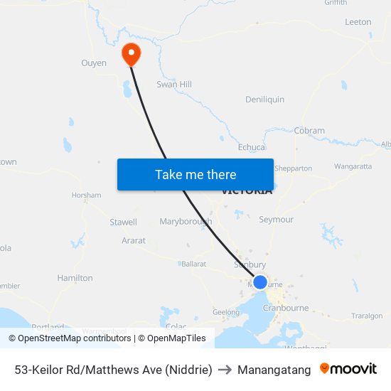 53-Keilor Rd/Matthews Ave (Niddrie) to Manangatang map