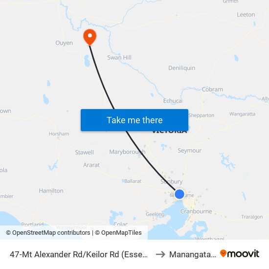 47-Mt Alexander Rd/Keilor Rd (Essendon) to Manangatang map