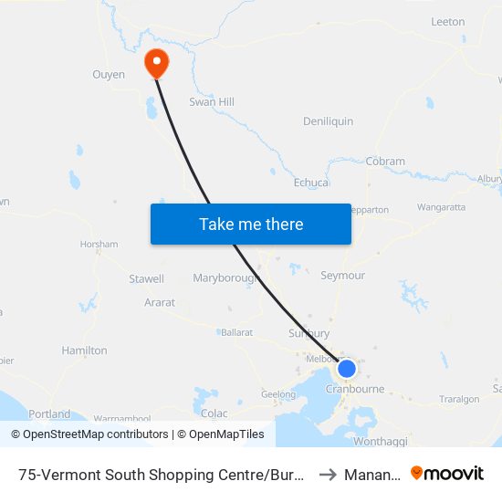75-Vermont South Shopping Centre/Burwood Hwy (Vermont South) to Manangatang map