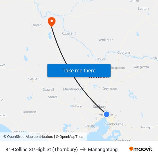 41-Collins St/High St (Thornbury) to Manangatang map