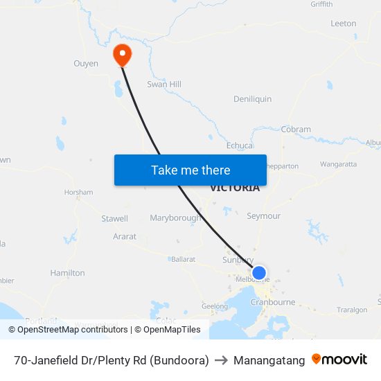 70-Janefield Dr/Plenty Rd (Bundoora) to Manangatang map