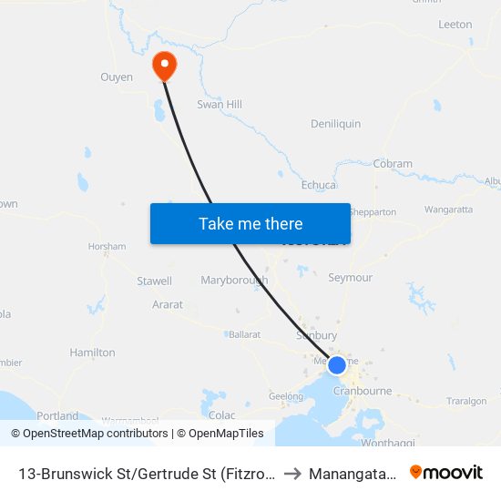 13-Brunswick St/Gertrude St (Fitzroy) to Manangatang map