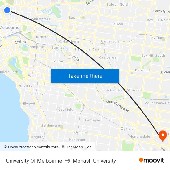 University Of Melbourne to Monash University map