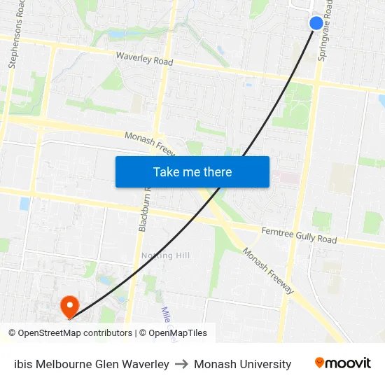 ibis Melbourne Glen Waverley to Monash University map