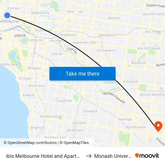 ibis Melbourne Hotel and Apartments to Monash University map