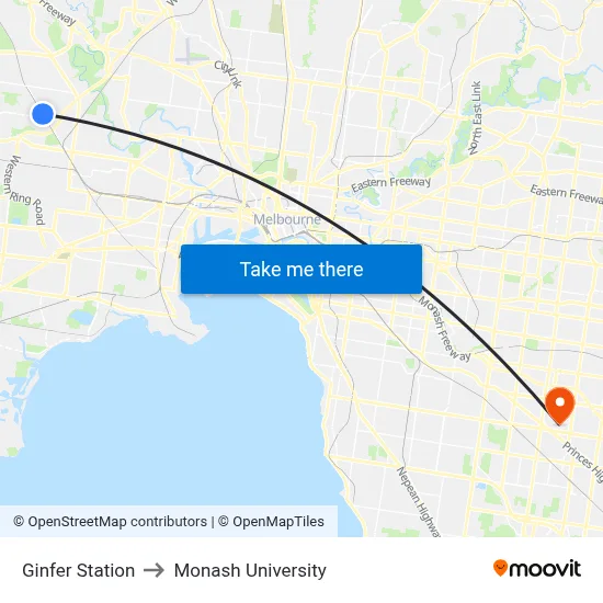Ginfer Station to Monash University map