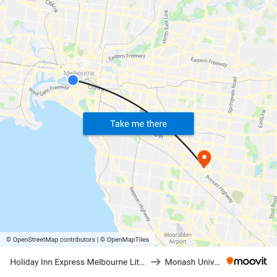 Holiday Inn Express Melbourne Little Collins to Monash University map