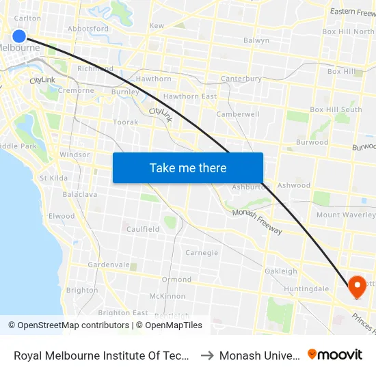 Royal Melbourne Institute Of Technology to Monash University map
