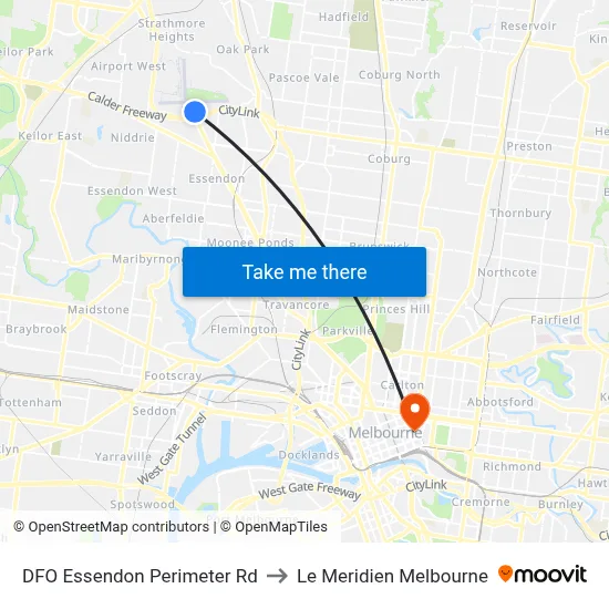 DFO Essendon Perimeter Rd to Le Meridien Melbourne map