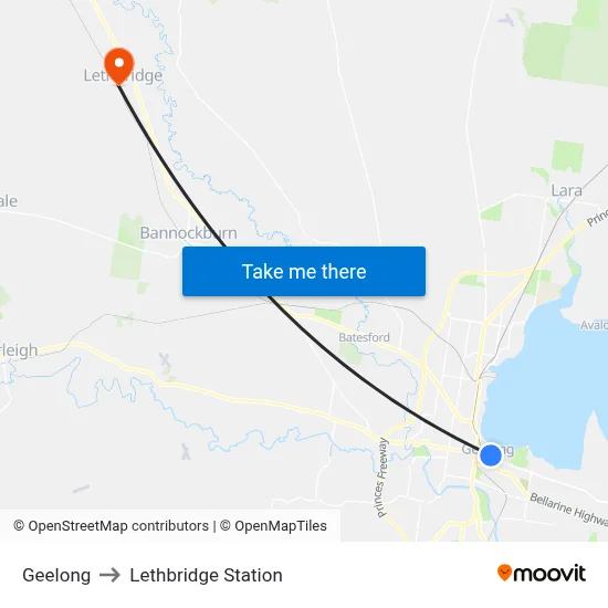 Geelong to Lethbridge Station map