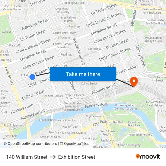 140 William Street to Exhibition Street map
