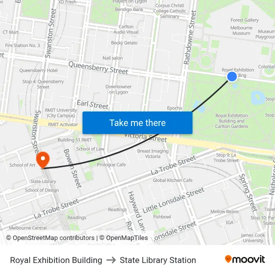 Royal Exhibition Building to State Library Station map