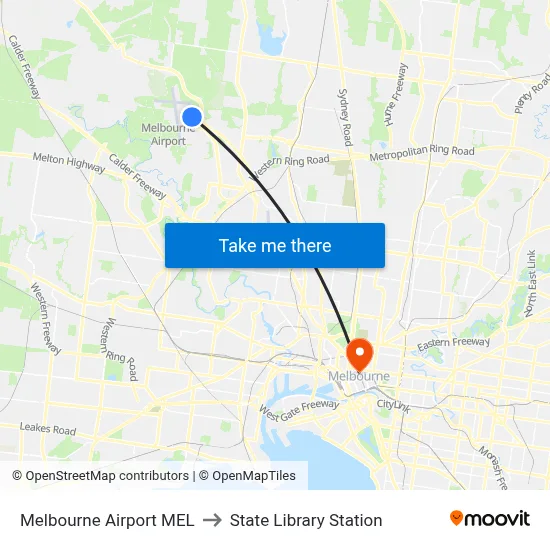 Melbourne Airport MEL to State Library Station map