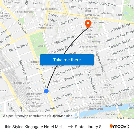 ibis Styles Kingsgate Hotel Melbourne to State Library Station map