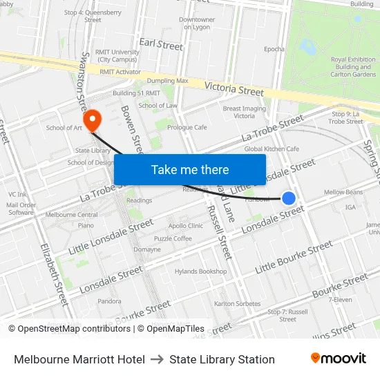Melbourne Marriott Hotel to State Library Station map