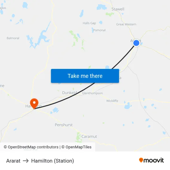 Ararat to Hamilton (Station) map