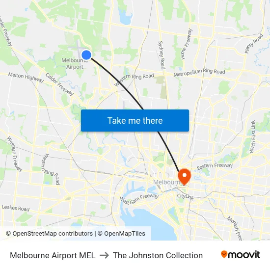 Melbourne Airport MEL to The Johnston Collection map