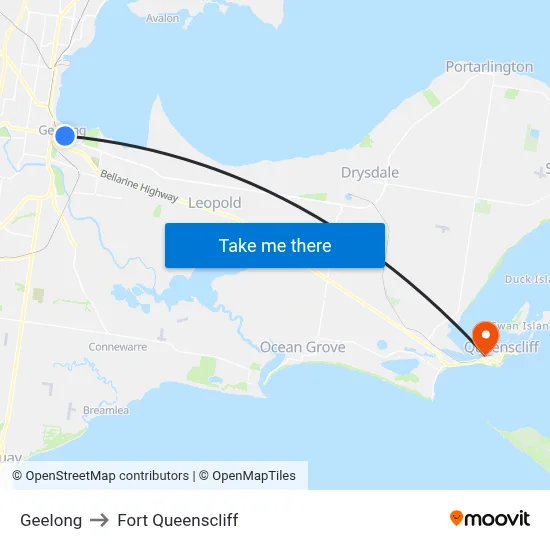 Geelong to Fort Queenscliff map