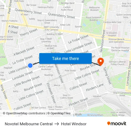 Novotel Melbourne Central to Hotel Windsor map