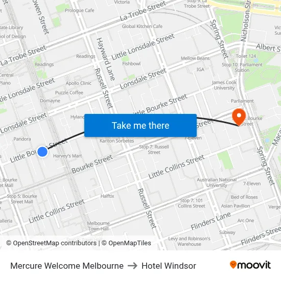 Mercure Welcome Melbourne to Hotel Windsor map