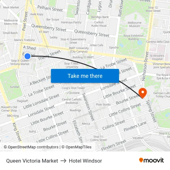 Queen Victoria Market to Hotel Windsor map