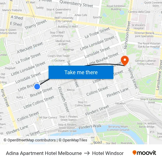 Adina Apartment Hotel Melbourne to Hotel Windsor map