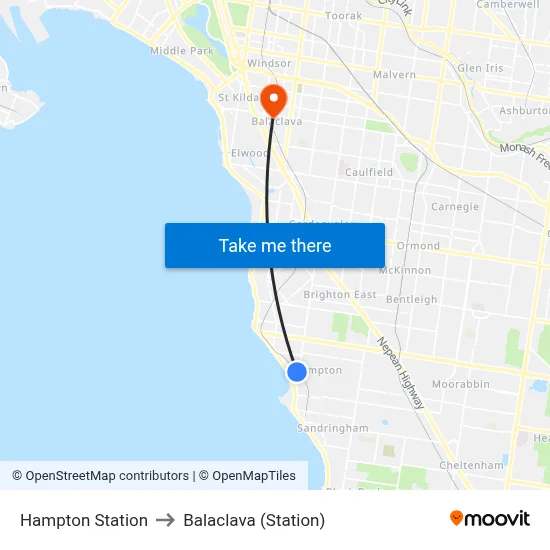 Hampton Station to Balaclava (Station) map