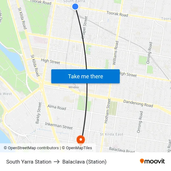 South Yarra Station to Balaclava (Station) map